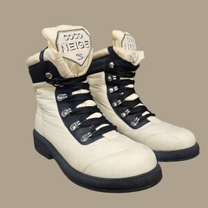 CHANEL Coco Neige Nylon Leather Waterproof Puffer Winter Boots Size 36